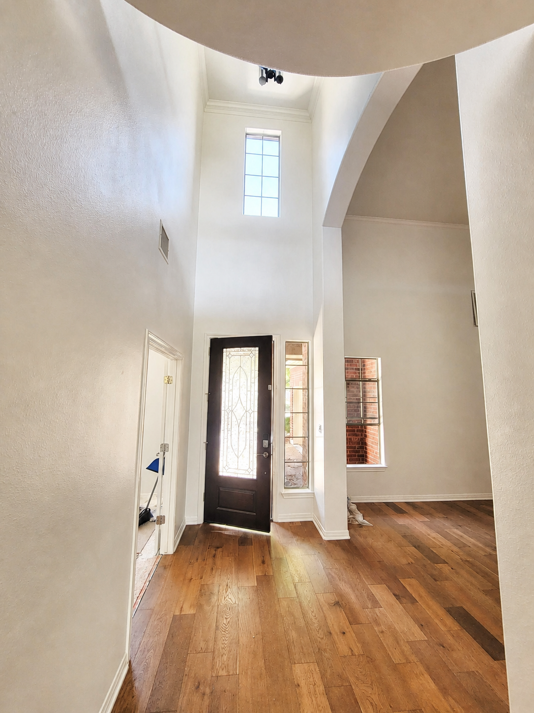 Painted foyer walls, trim, and door in an Austin area home