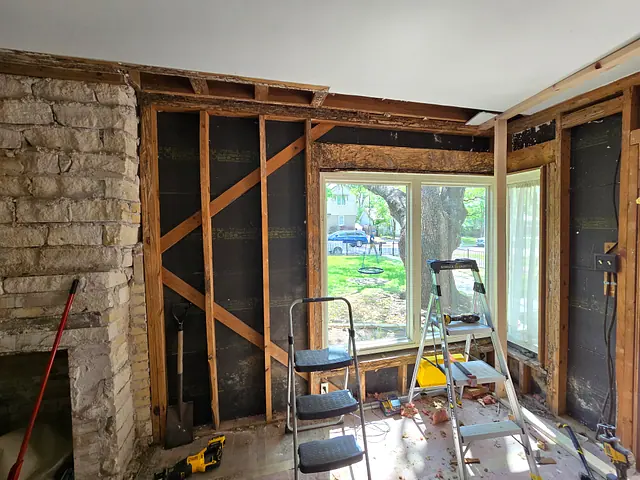 Living Area Drywall Restoration — before stage