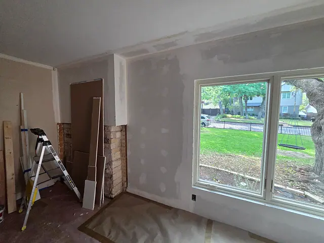 Living Area Drywall Restoration — in progress stage