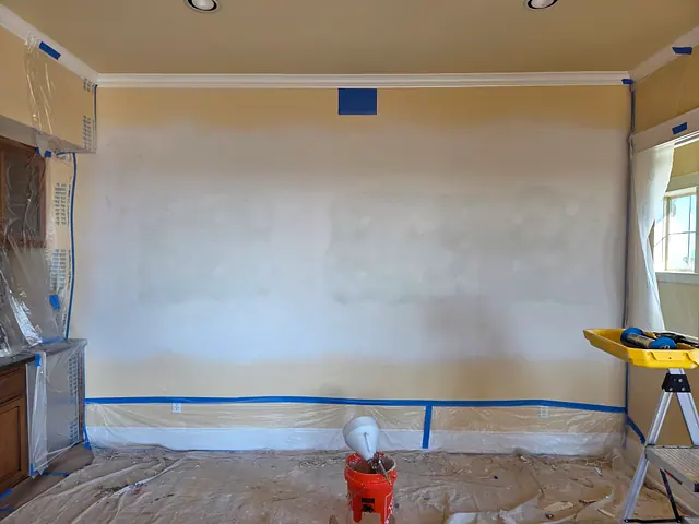 Wall Repair and Paint Preparation — in progress stage