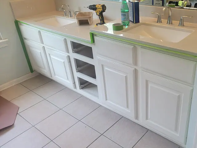 Bathroom Cabinet Refinishing — before stage