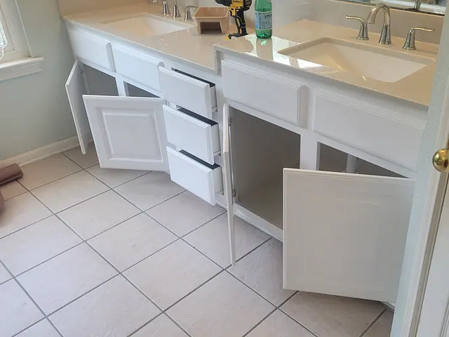 Bathroom Cabinet Refinishing — before stage