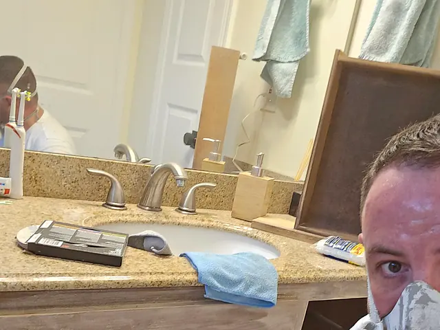 Bathroom Cabinet Refinishing — in progress stage