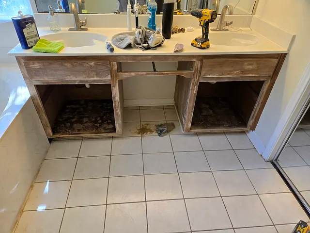 Bathroom Cabinet Refinishing — in progress stage
