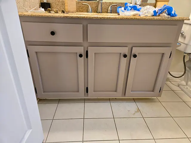 Bathroom Cabinet Refinishing — completed stage