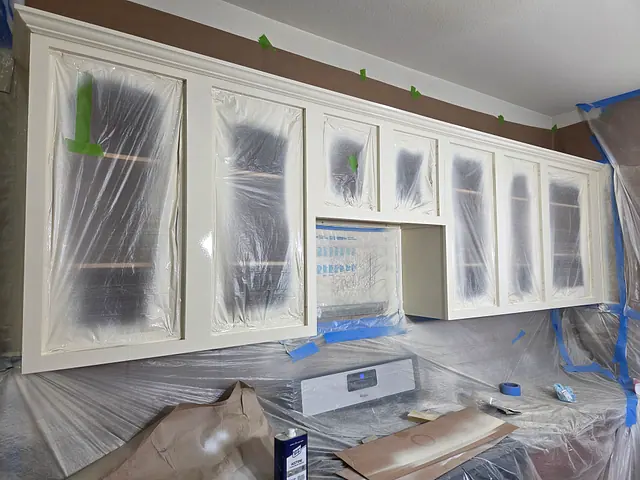 Bathroom Cabinet Refinishing — completed stage